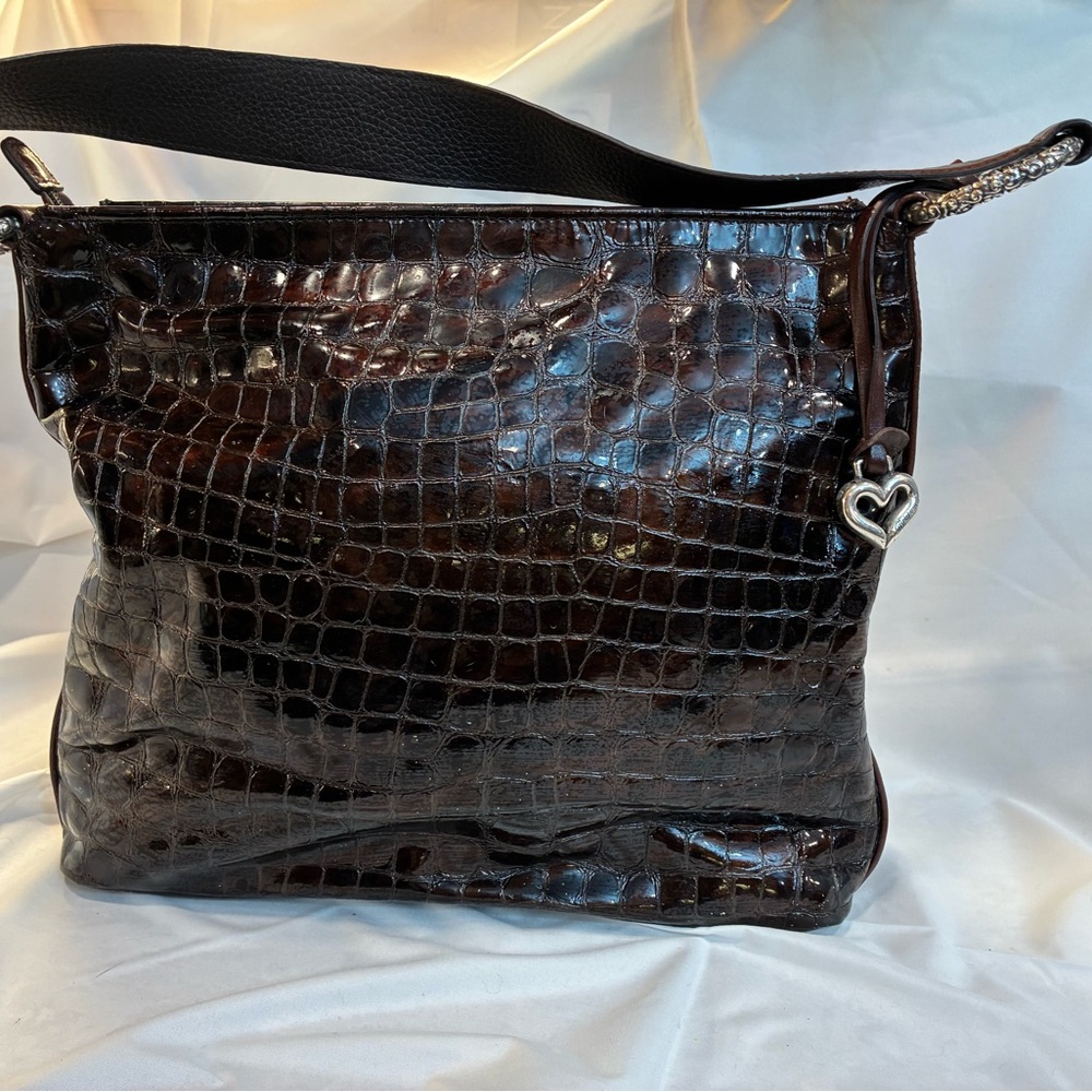 Brighton Dark Brown Leather Tote with Vibrant Orange Lining - Picture 3 of 7